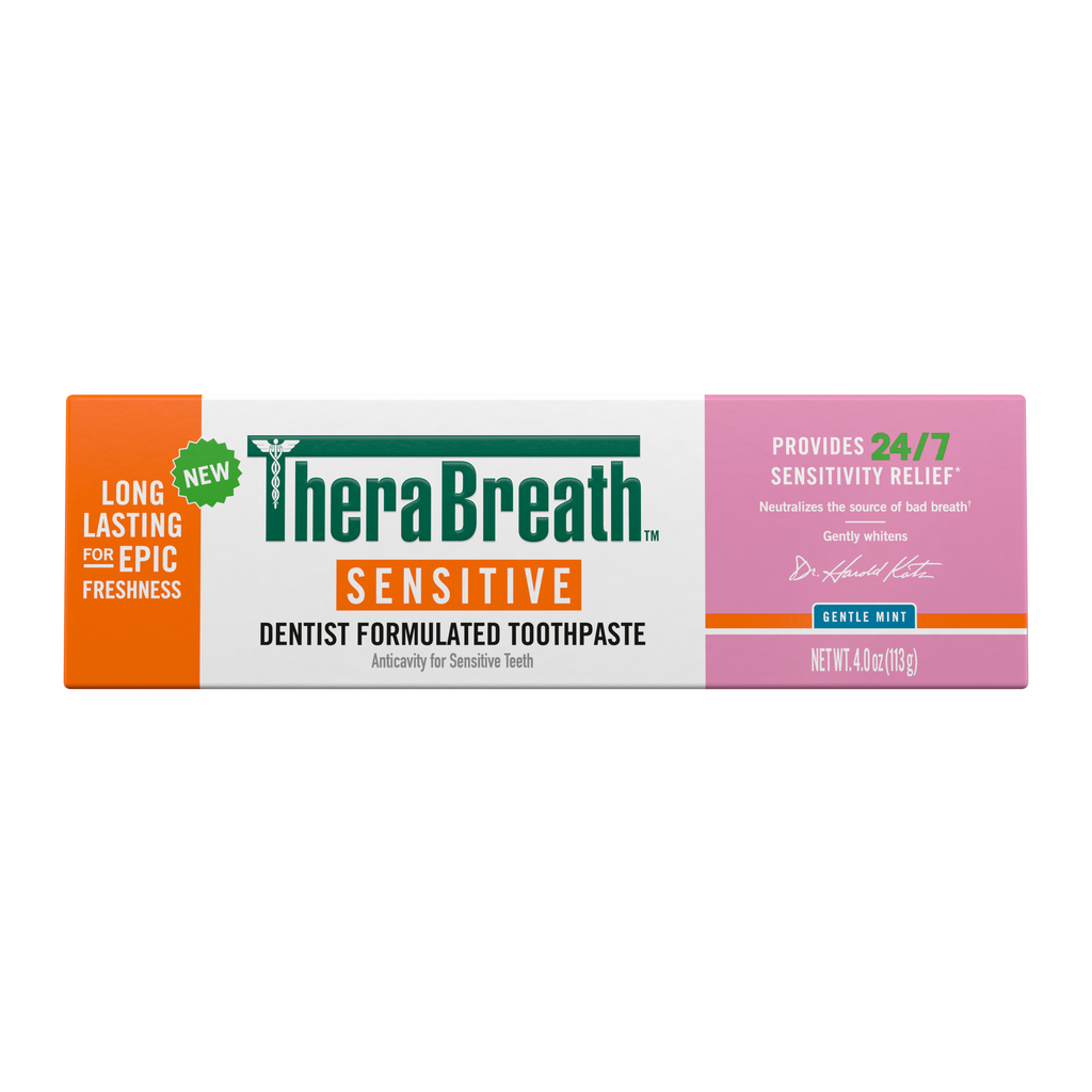 TheraBreath Sensitive Toothpaste, 24/7 Sensitivity Relief (1), With Fluoride for Anticavity Protection, Gentle Mint, 4 Oz ✦